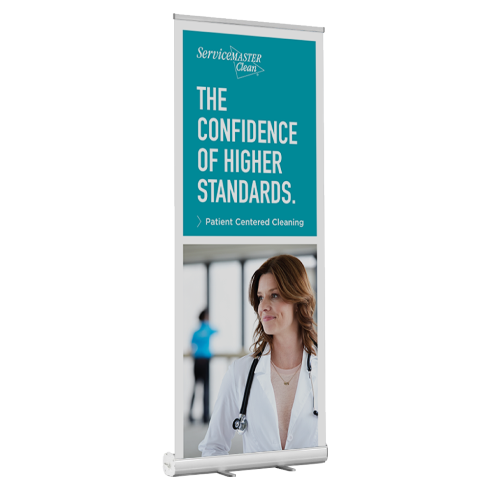 Clean Banner Stand - "The Confidence of Higher Standards"