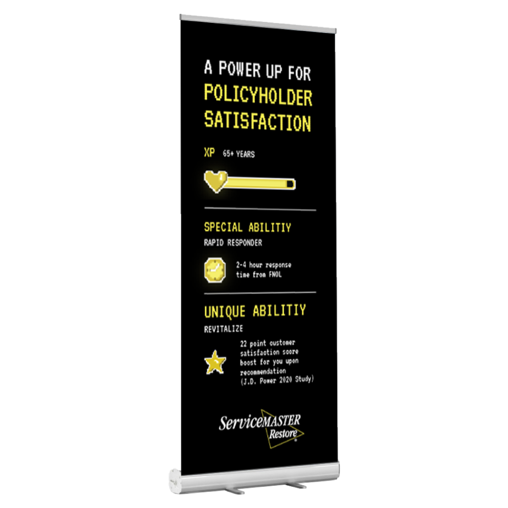Restore Banner Stand - "A Power Up for Policyholder Satisfaction"