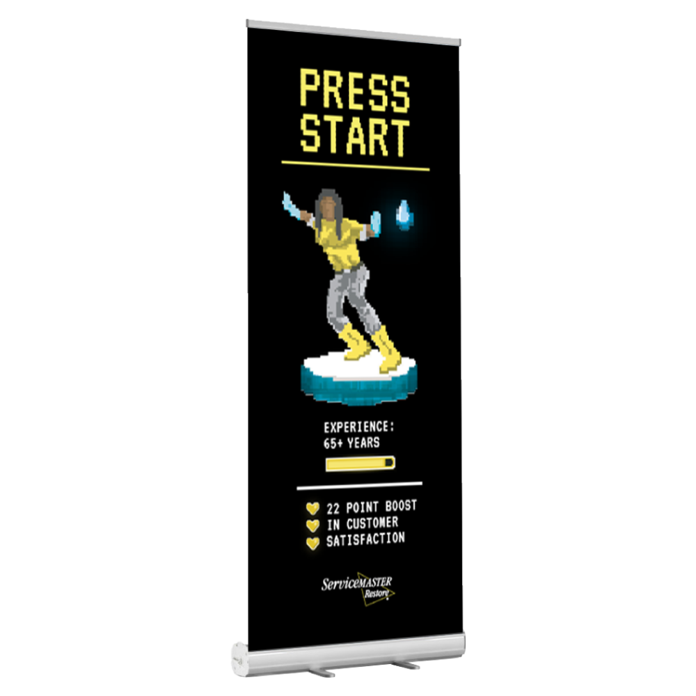 Restore Banner Stand - "Press Start - Water Champion"