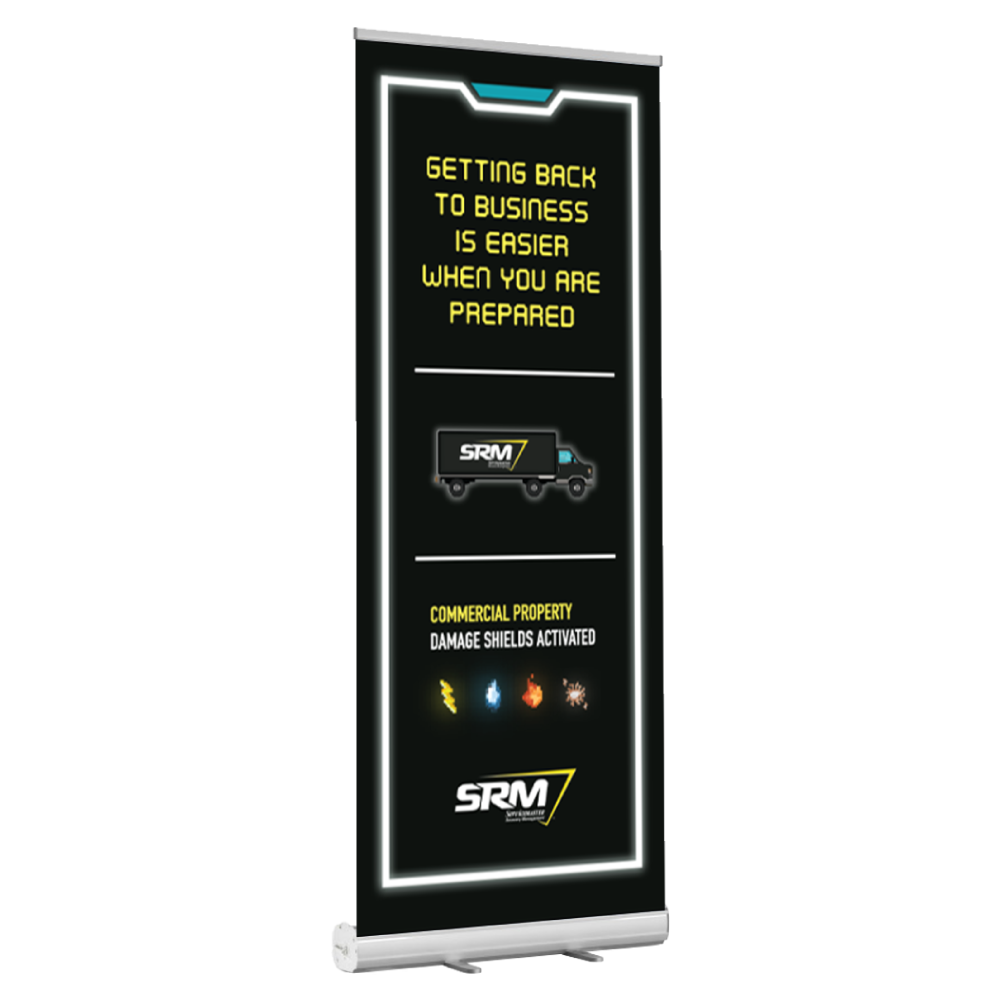 SRM Retro Banner Stand - "Getting Back to Business is Easier When You Are Prepared"