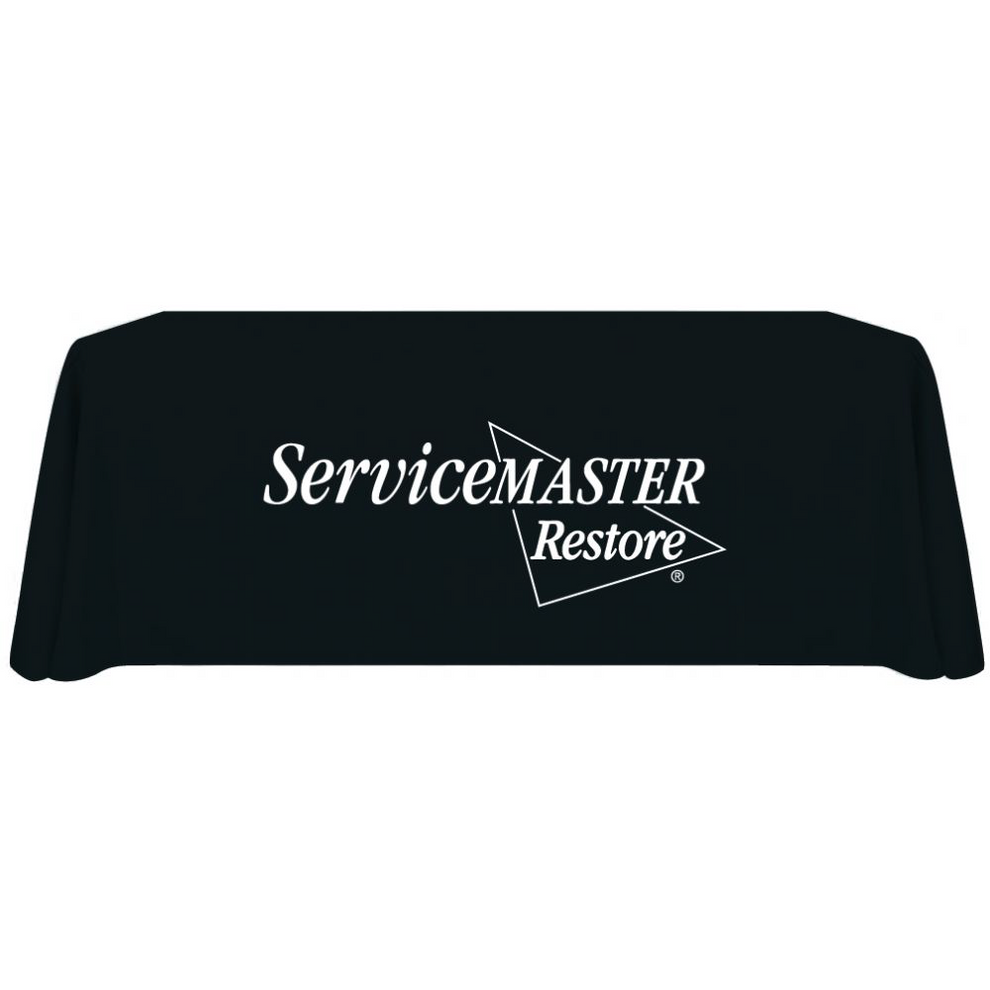 Table Throw 6ft Draped Black with White Logo SID Clients