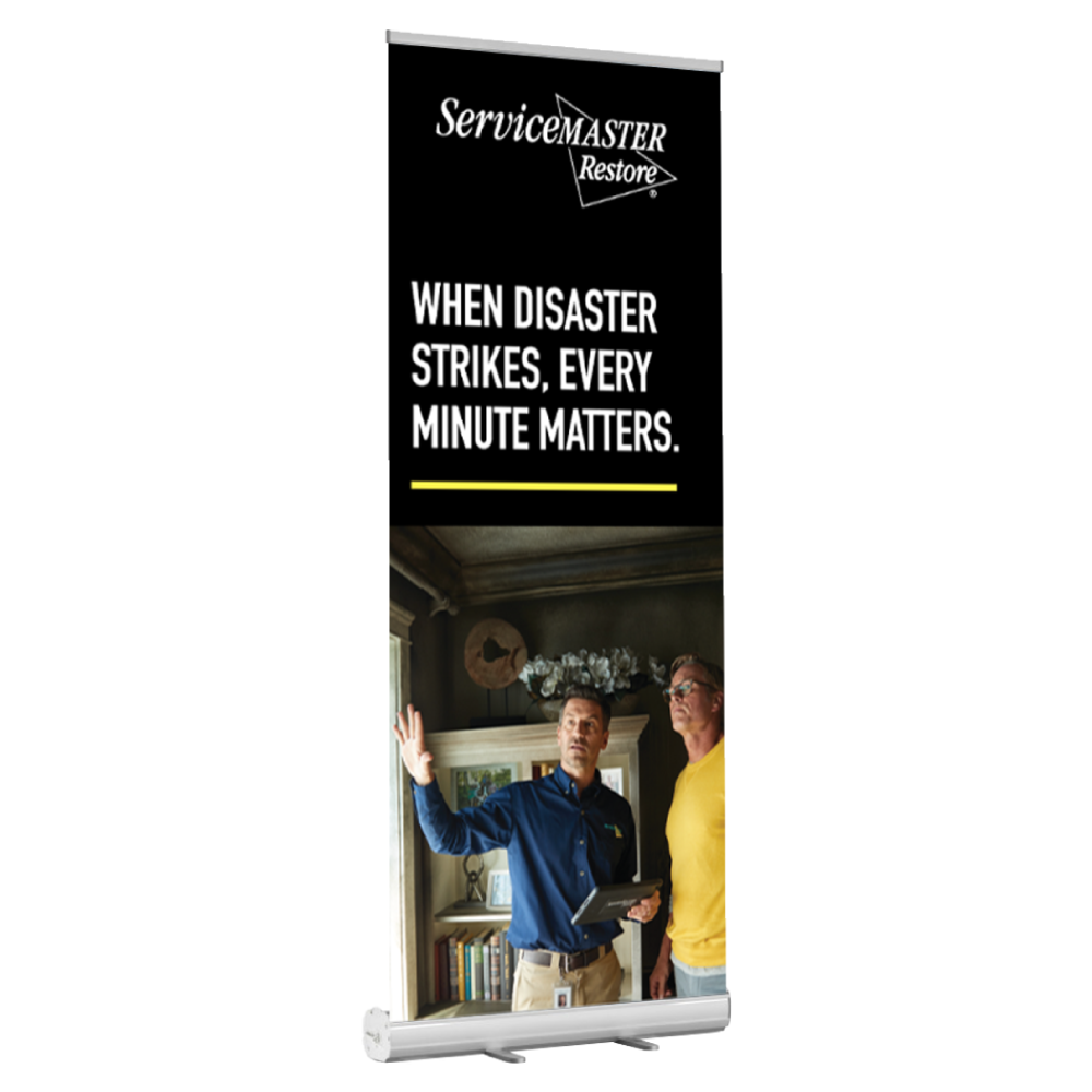 Restore Banner Stand - "When Disaster Strikes, Every Minute Matters"