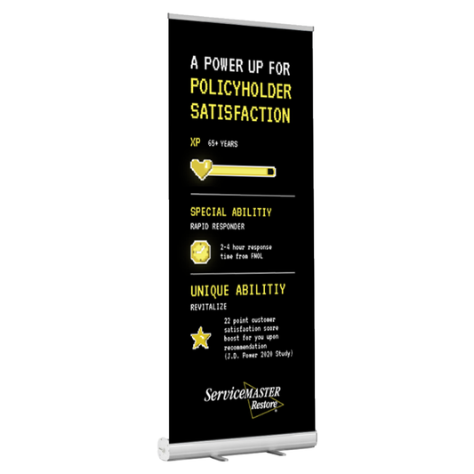 Restore Banner Stand - "A Power Up for Policyholder Satisfaction"