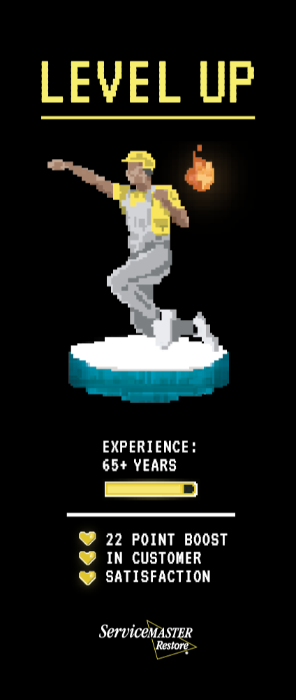 Restore Retro Banner Stand - "Level Up - Fire Champion"