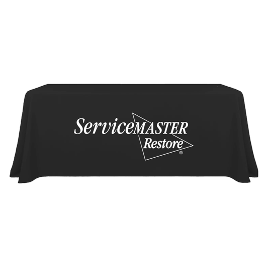 Restore 6ft Draped Table Throw - Black with White Logo