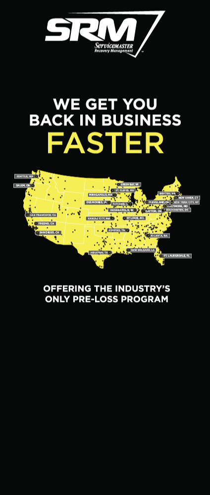 SRM Banner Stand - "We Get You Back In Business Faster"