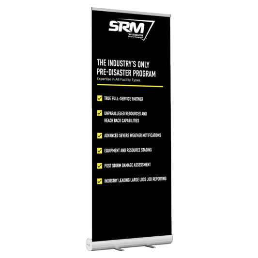 SRM Banner Stand - "The Industry's Only Pre-Disaster Program"