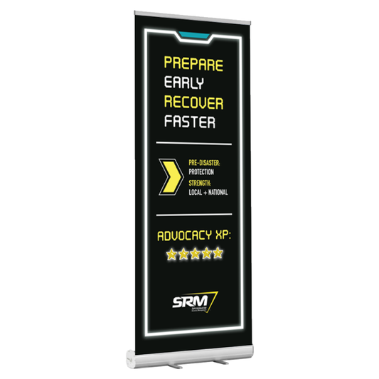 SRM Retro Banner Stand - "Prepare Early, Recover Faster"